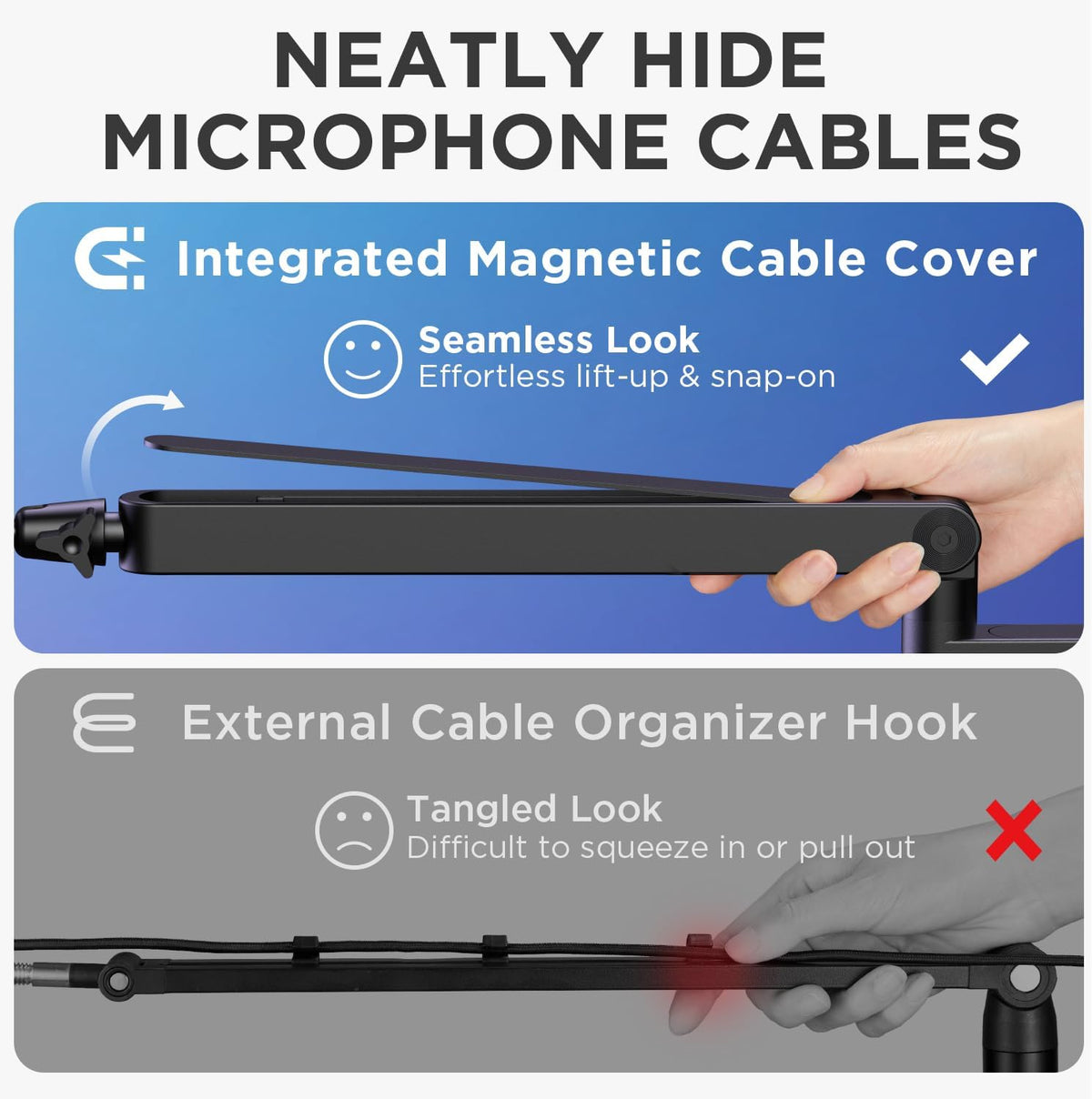 Low Profile Mic Arm Boom Arm Microphone Stand Desk Mount, Black | for Fifine AM8 K669B Elgato Blue Yeti Shure SM58 SM7B, 3.3Lb Weight Capacity, Vibration Resistant, Adjustable Angle