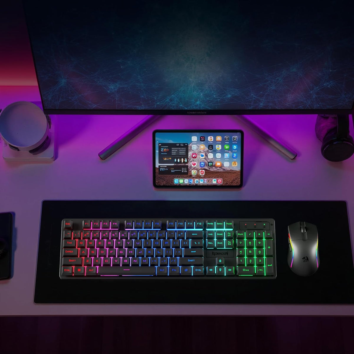 S107KS Wireless Gaming Keyboard and Mouse, RGB Backlit, 3 Mode (Wired/2.4G/Bt), up to 10,000 DPI Gaming Mouse with Software, Ultra Lightweight 65G, 25 Key Anti-Ghosting Keyboard for PC