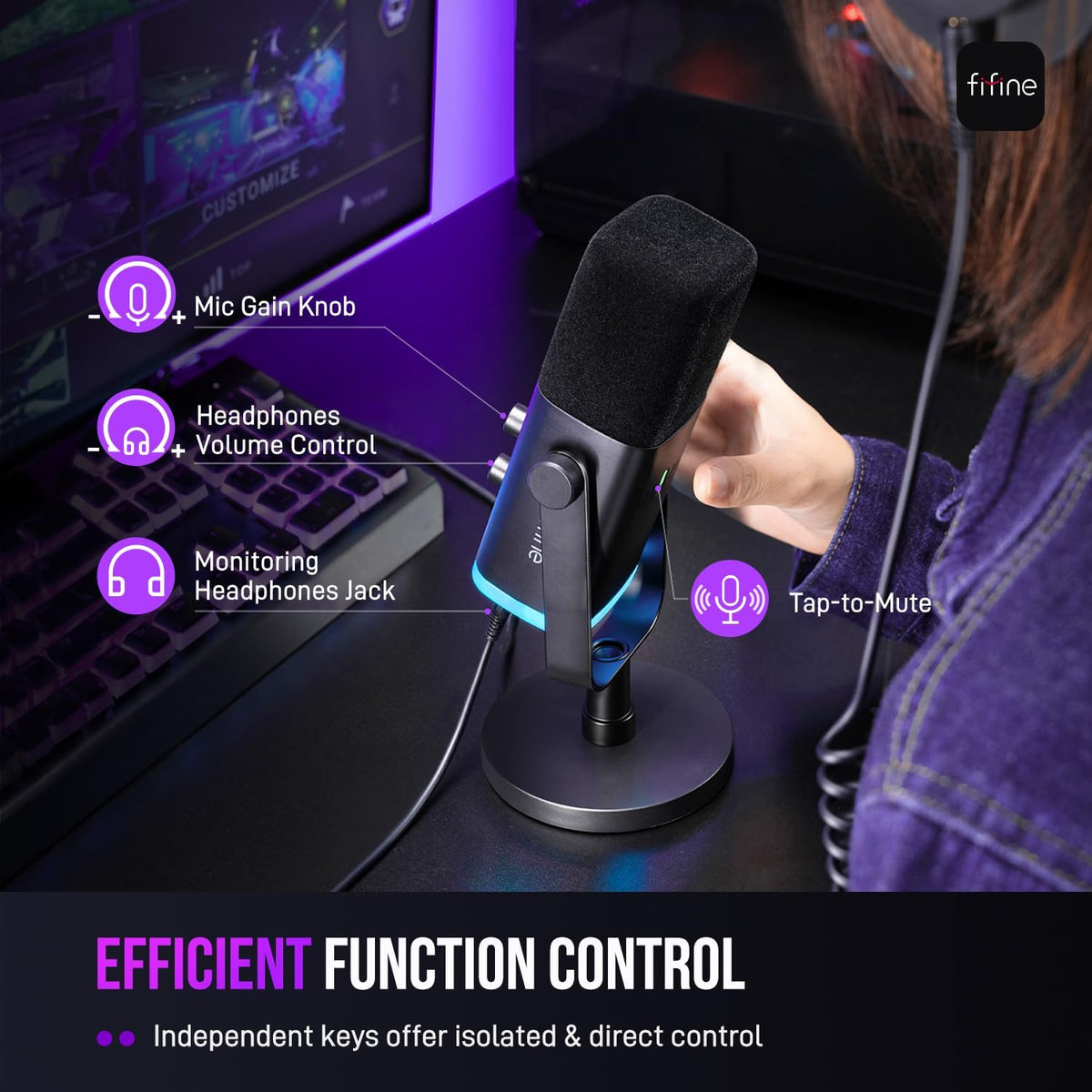 Ampligame AM8 USB/XLR Dynamic Microphone for Gaming Streaming | Podcast Mic with RGB Light, Mute Button, Headphones Jack, Desktop Stand, for Vocal Recording Singing Youtube