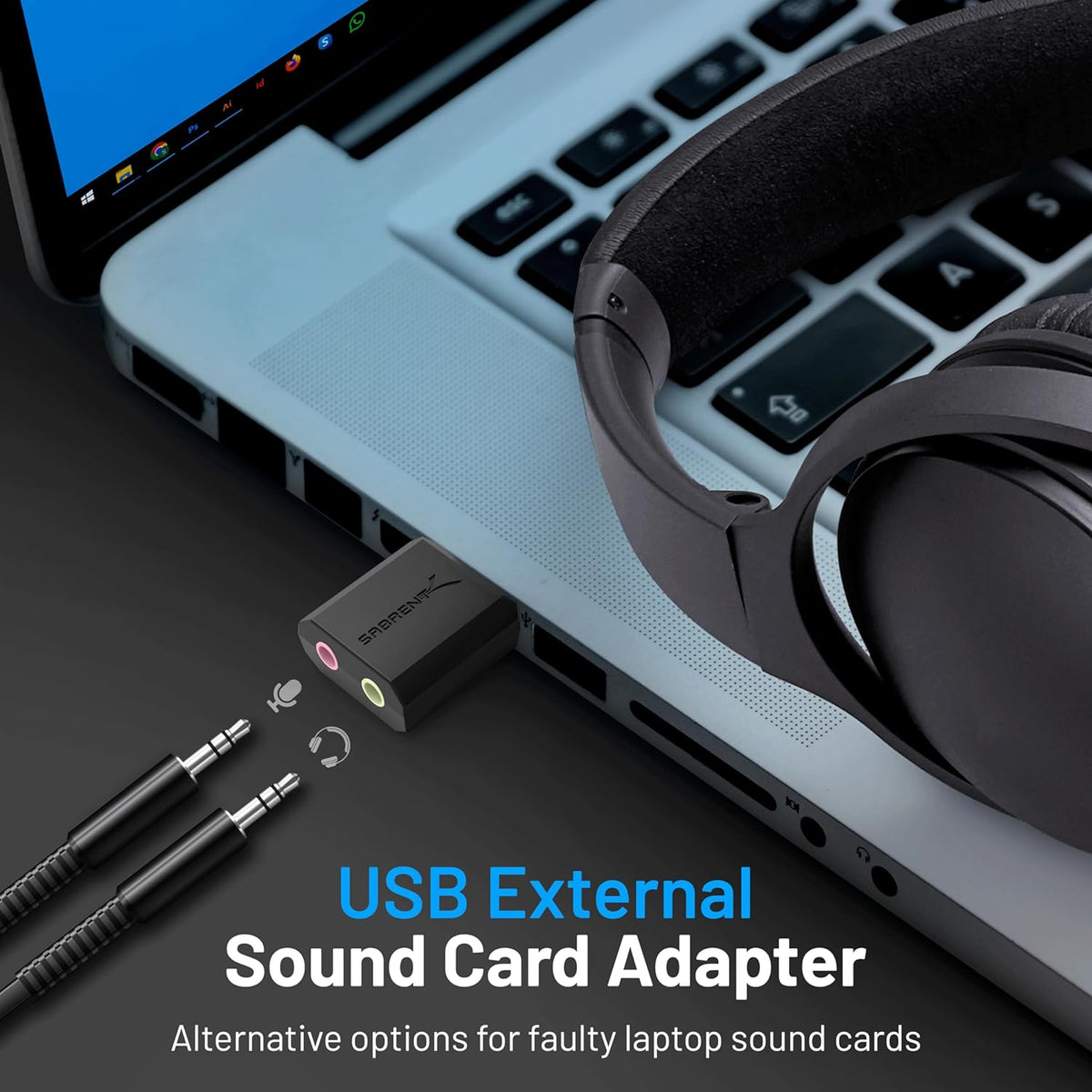 USB External Stereo Sound Card Adapter, Plug & Play (AU-MMSA) | USB Audio Adapter; No Drivers Needed; for Windows & Mac; 3.5Mm Headphone & Mic Jacks; Usb to 3.5Mm Jack Audio Adapter