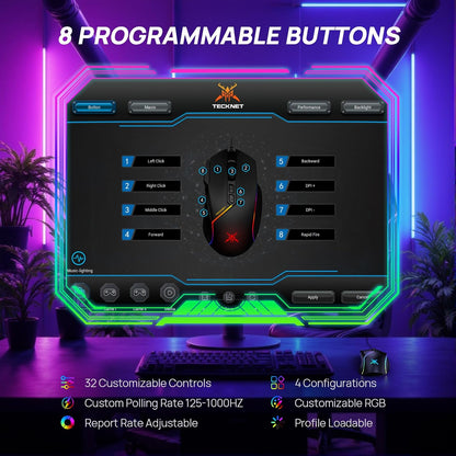 Wired Gaming Mouse 12800 DPI 8 Buttons 13 RGB Backlit Optical Mouse