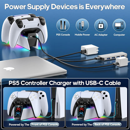 PS 5 Controller Charger Station Compatible with Playstation 5 Edge & Dual Controller, 9 Lightings PS 5 Accessories Charging Station, PS 5 Dock Stand with LED Indicator for Playstation Consoles