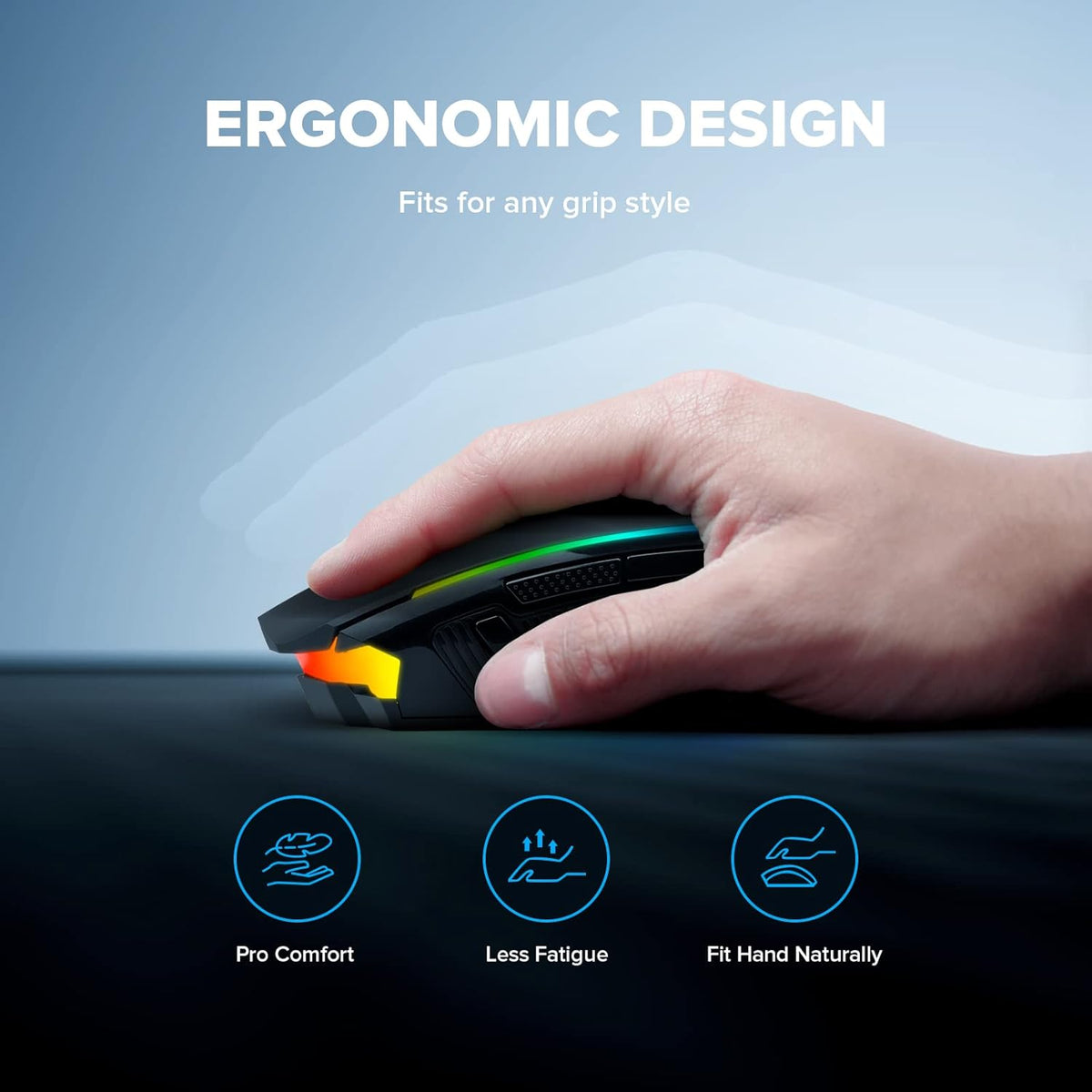 Gaming Mouse, Wireless Mouse Gaming with 8000 DPI, PC Gaming Mice with Fire Button, RGB Backlit Programmable Ergonomic Mouse Gamer, Rechargeable, 70Hrs for Windows, Mac Gamer, Black