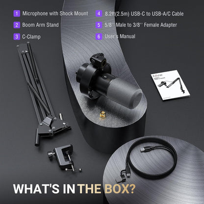 Amplitank K688CT Podcast Microphone Kit, USB/XLR Dynamic Vocal Mic | Streaming Mic with Boom Arm for PC/XLR Mixer, with Mute Button, Headphone Jack, Gain Knob, for Gaming Voice-Over Recording