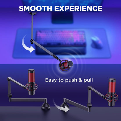 Low Profile Mic Arm Foldable Boom Arm Mic Stand Desk for Fifine | Smooth Adjustment, 360° Rotation, 3.3 Lb Weight Capacity, Horizontal Reach 26.1", 3/8" to 5/8" Adapter, for Desk under 2.75"