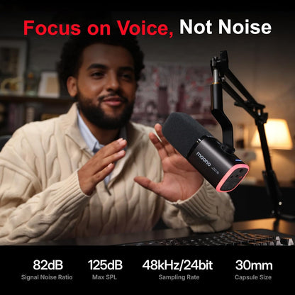 PD100W Wireless Dynamic Gaming Microphone for PC with USB-C Receiver | One-Click Noise Reduction,Custom Rgb,Mute,Monitoring, Companion App,Wireless Desktop Mic for Creator, Stream, Podcast, Black