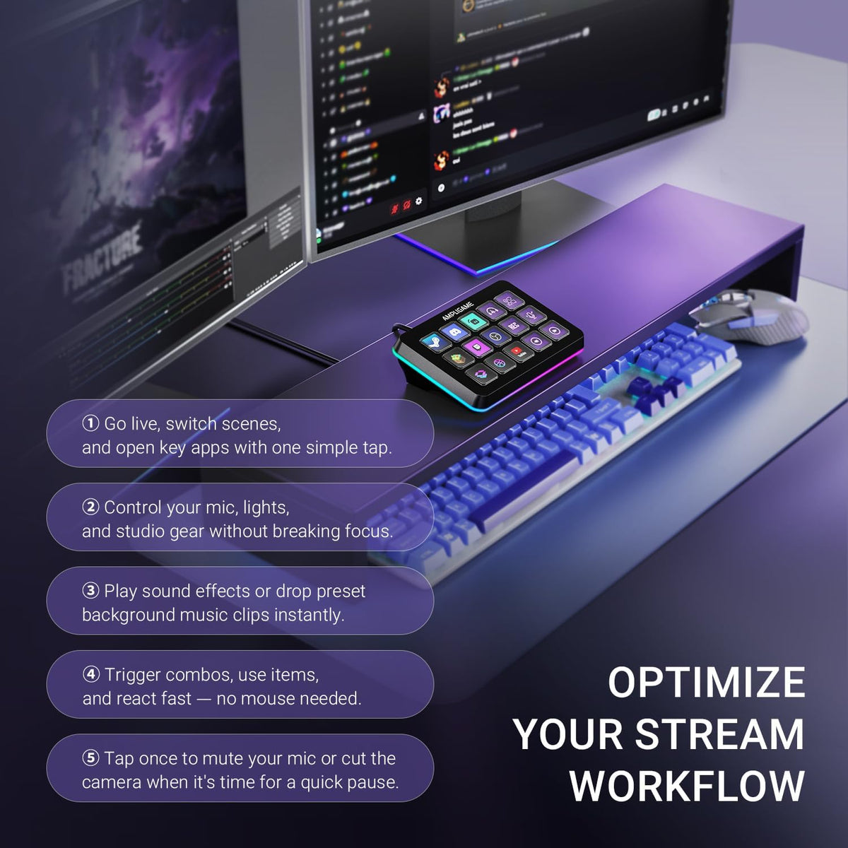 FIFINE  Stream Controller with 15 Macro Keys, Streaming Keyboard with Trigger Actions in Obs/Twitch/Youtube/Streamlabs, Shortcut Buttons Keypad Works with Mac and PC-D6