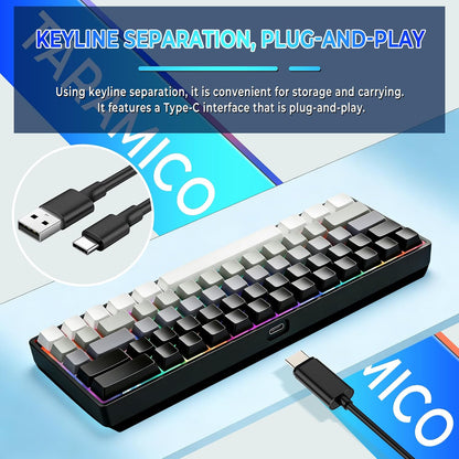 65% Gaming Keyboard, LED Backlit Mini Wired Keyboard, Ultra-Compact Anti-Ghosting No-Conflict 68 Keys Membrane Gaming Wired Keyboard for PC Laptop Windows Gamer(Gray-White)