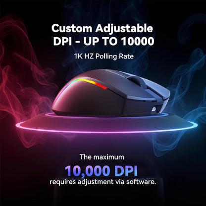 S107KS Wireless Gaming Keyboard and Mouse, RGB Backlit, 3 Mode (Wired/2.4G/Bt), up to 10,000 DPI Gaming Mouse with Software, Ultra Lightweight 65G, 25 Key Anti-Ghosting Keyboard for PC