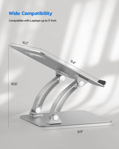 Ergonomic Adjustable Laptop Stand for Desk, Dual Foldable Computer Riser with Advanced Heat-Vent, Heavy-Duty Portable Notebook Holder for Posture Correction, Compatible with Mac 10-17" Laptops