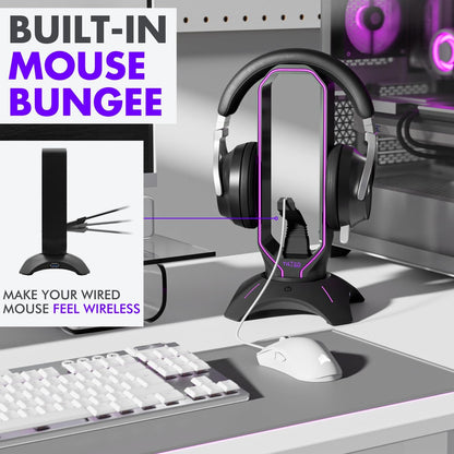 Gaming Headset Stand | RGB Headphone Stand for Desk with Mouse Bungee and USB Hub (Cool and Clean Setup) Gaming Headset Holder - Perfect Gamer Gift Accessory