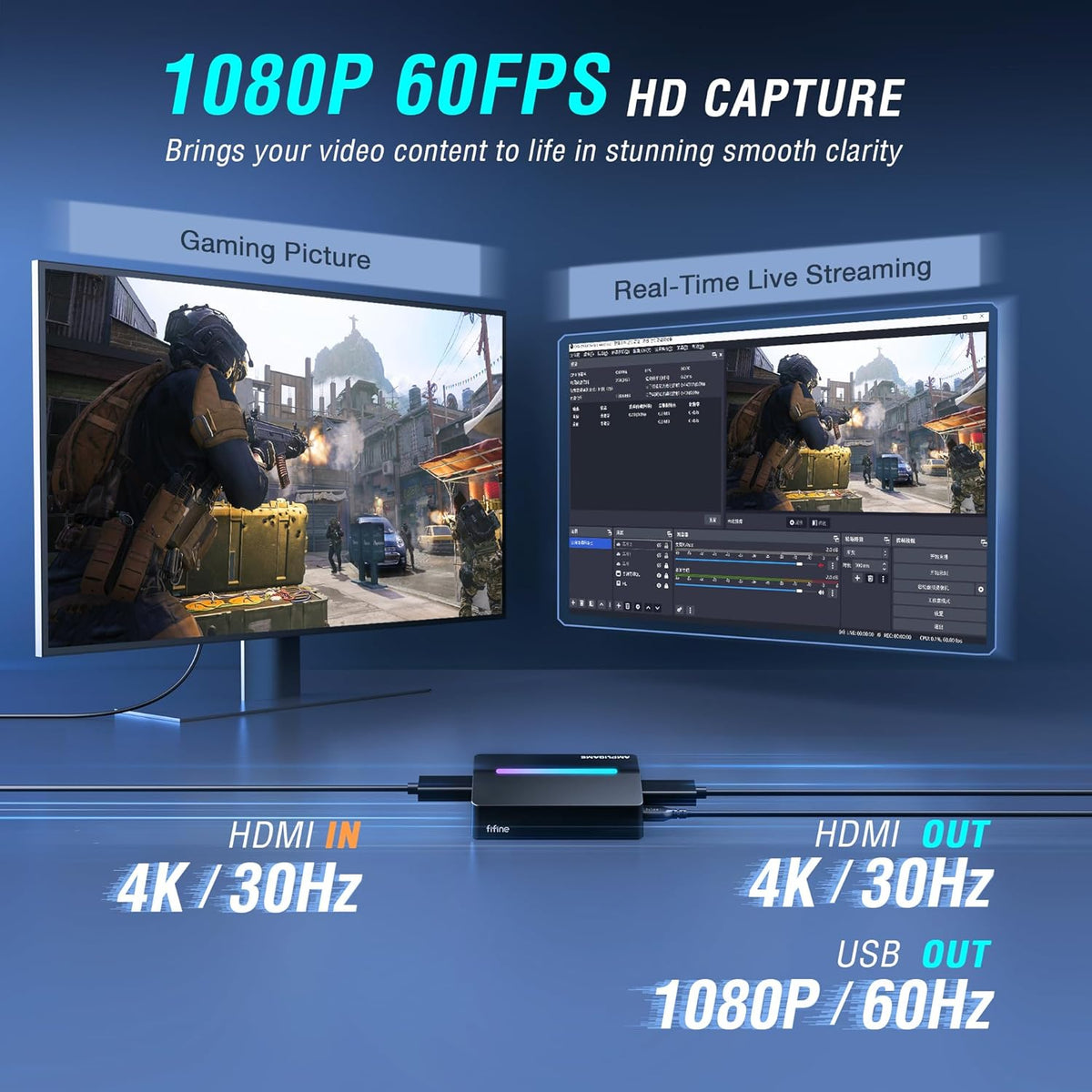 Fifine  Video Capture Card, HD 1080 60Fps for Audio Video, Gaming, Live Streaming, 4K HDMI to USB Capture Card Compatible with Ps4/Windows/Mac Os/Switch/Xbox-V3 | 1080P 60Fps Capture, 4K 30Fps, Flowing RGB Lighting, 3.5Mm Audio Input, for PS5, PS4, Switch, Xbox, Windows, Macos