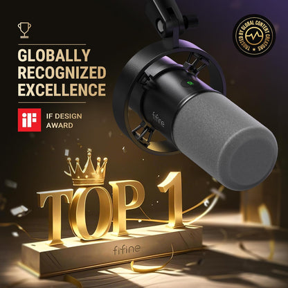 Amplitank K688CT Podcast Microphone Kit, USB/XLR Dynamic Vocal Mic | Streaming Mic with Boom Arm for PC/XLR Mixer, with Mute Button, Headphone Jack, Gain Knob, for Gaming Voice-Over Recording