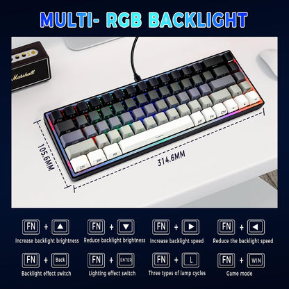 65% Gaming Keyboard, LED Backlit Mini Wired Keyboard, Ultra-Compact Anti-Ghosting No-Conflict 68 Keys Membrane Gaming Wired Keyboard for PC Laptop Windows Gamer(Gray-White)