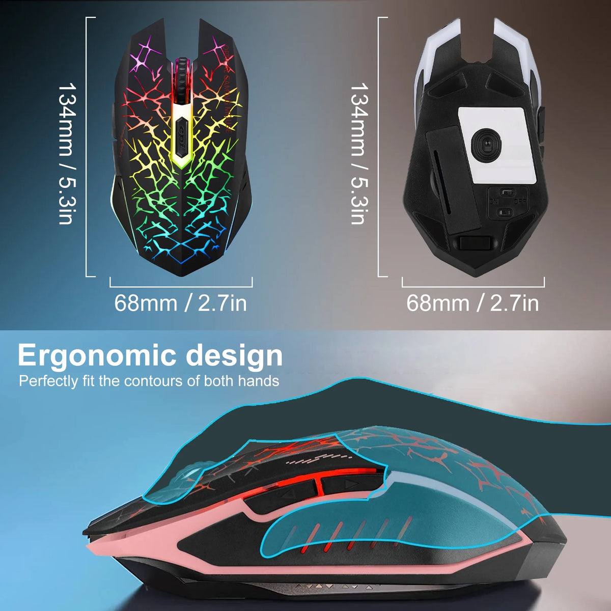 Wireless Gaming Mouse Rechargeable USB 2.4G Computer Ergonomic Optical Mice for PC Laptop Desktop Windows Mac, Silent