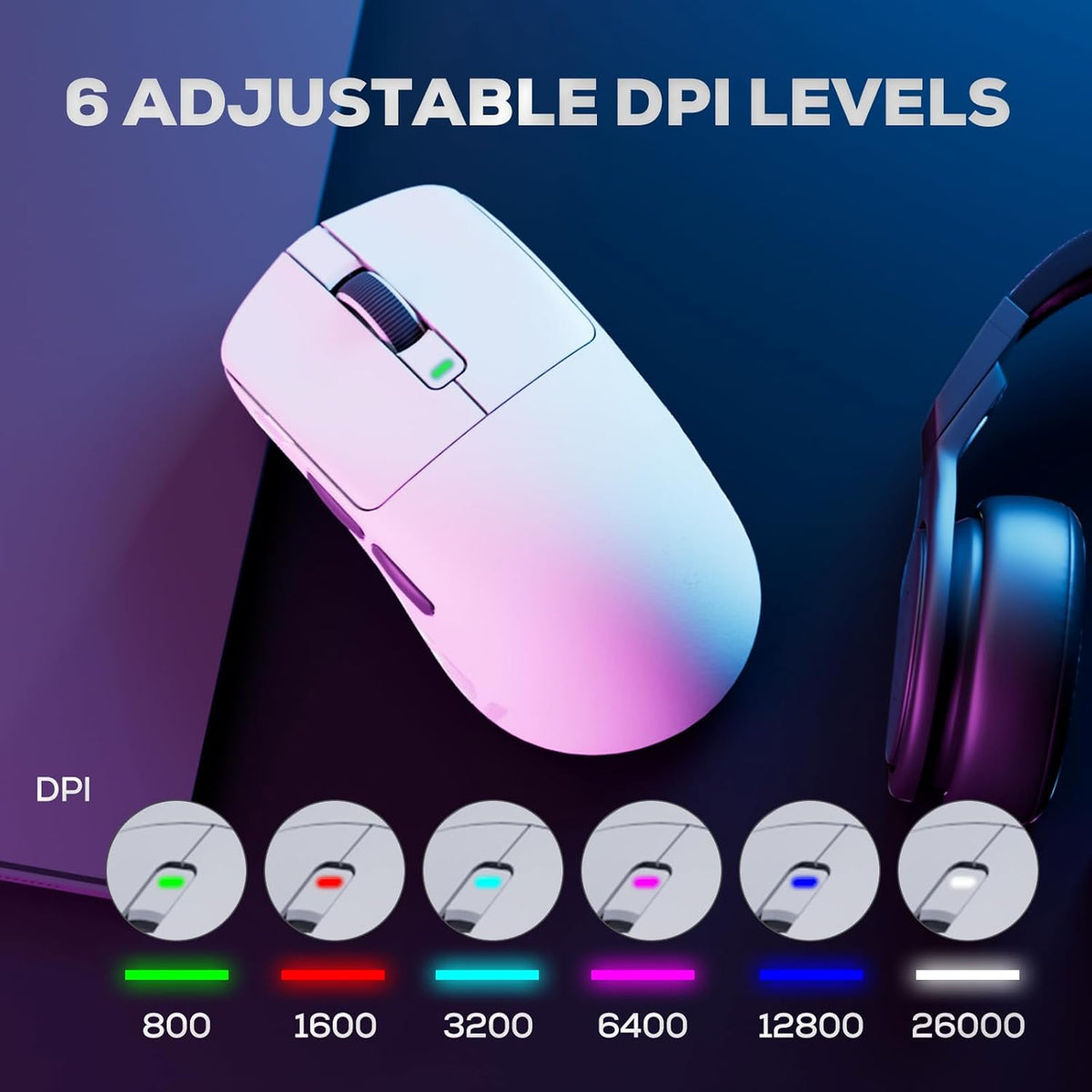 M3 Wireless Gaming Mouse with 47G Ultra-Lightweight, White