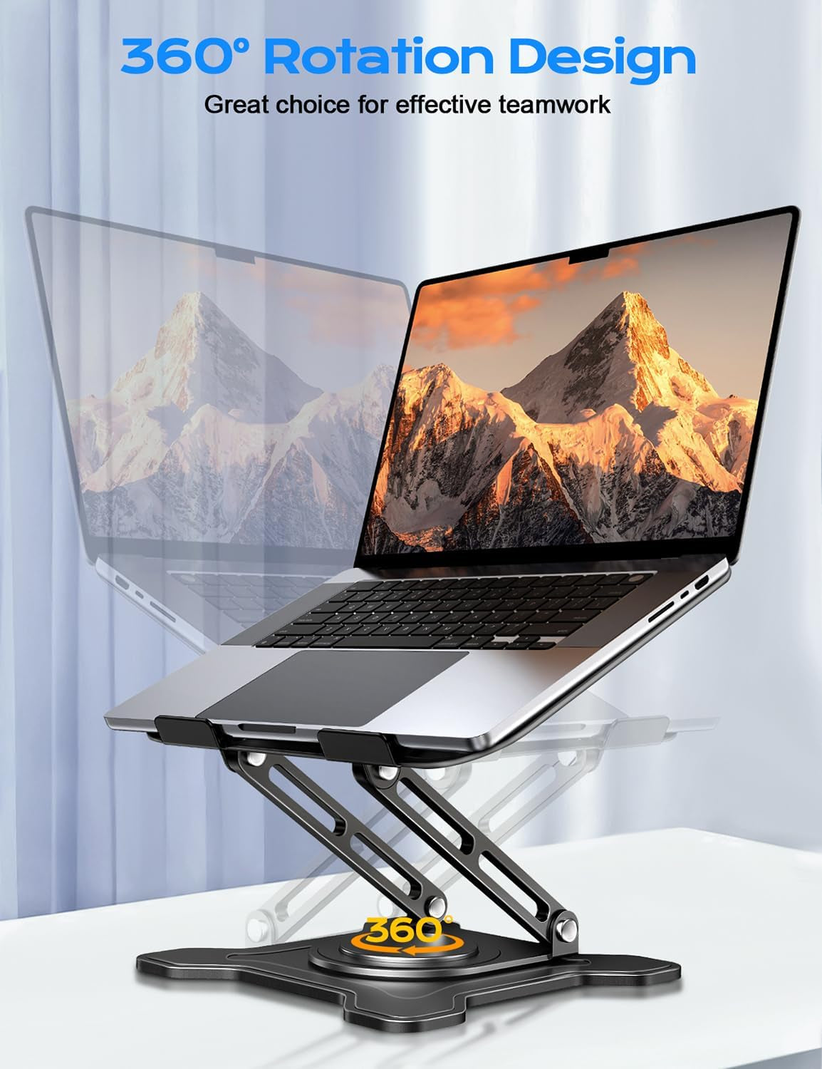 360° Rotating Laptop Stand for Desk, Metal Foldable Laptop Riser Black | Ergonomic Portable Adjustable Laptop Stand, Ventilated Cooling Notebook Holder for Macbook Air Pro, All 10-16'' Laptops