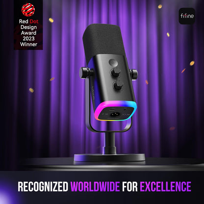 Ampligame AM8 USB/XLR Dynamic Microphone for Gaming Streaming | Podcast Mic with RGB Light, Mute Button, Headphones Jack, Desktop Stand, for Vocal Recording Singing Youtube