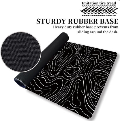Black Topographic Large Gaming Mouse Pad Extended XXL(900 * 400 * 3MM) Mouse Mat Long Desk Pad with Stitched Edges for Keyboard Home Office Gaming Work Big Desk Mat