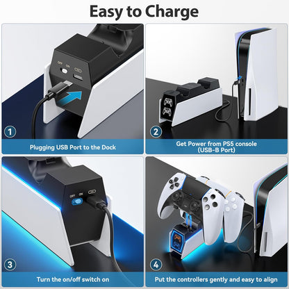 PS 5 Controller Charger Station Compatible with Playstation 5 Edge & Dual Controller, 9 Lightings PS 5 Accessories Charging Station, PS 5 Dock Stand with LED Indicator for Playstation Consoles