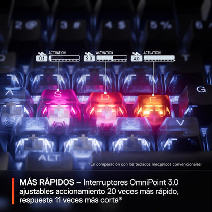 Steelseries Apex Pro Mini Gen 3 Omnipoint 3.0 Hypermagnetic Switches — Adjustable Actuation — Rapid Trigger — Game-Ready Presets — Protection Mode — Rapid Tap/Socd — RGB — PBT Keycaps — USB-C