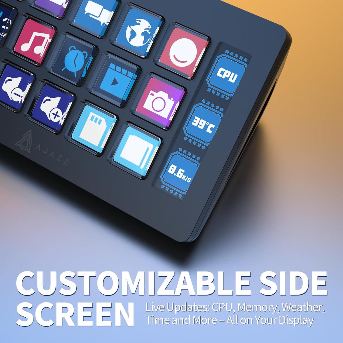 AKP153 Stream Studio Controller Keypad Type-C Wired Keyboard-Black | 15 Macro LCD Key,1 Side Screen Display,Detachable Stand for Multi Action Triggered in WIN MAC Twitter Tiktok Youtube OBS App