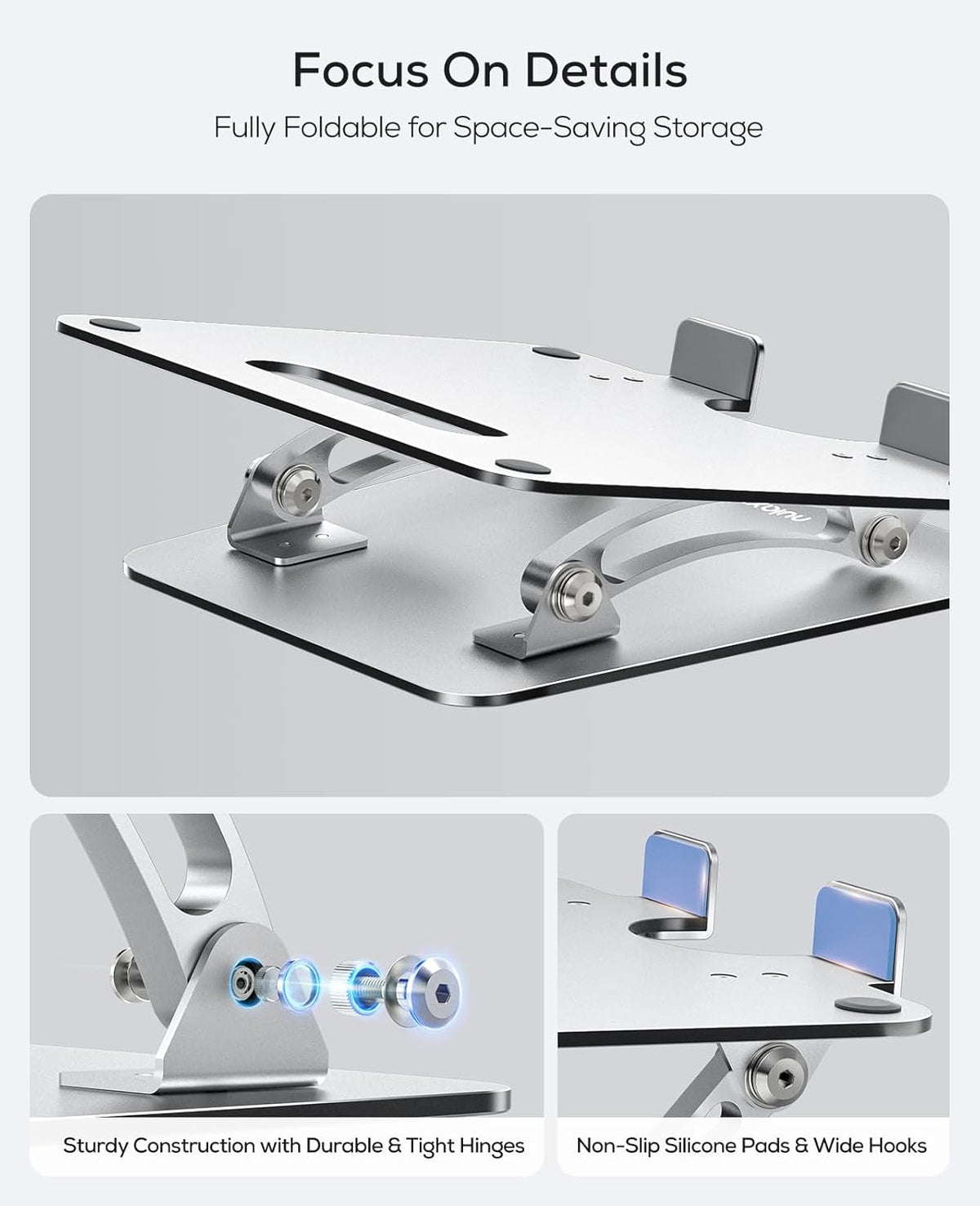 Ergonomic Adjustable Laptop Stand for Desk, Dual Foldable Computer Riser with Advanced Heat-Vent, Heavy-Duty Portable Notebook Holder for Posture Correction, Compatible with Mac 10-17" Laptops