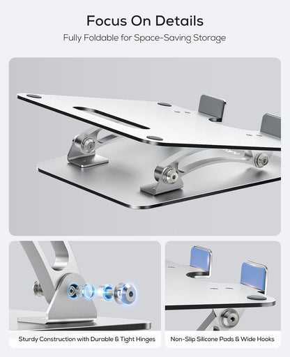 Ergonomic Adjustable Laptop Stand for Desk, Dual Foldable Computer Riser with Advanced Heat-Vent, Heavy-Duty Portable Notebook Holder for Posture Correction, Compatible with Mac 10-17" Laptops