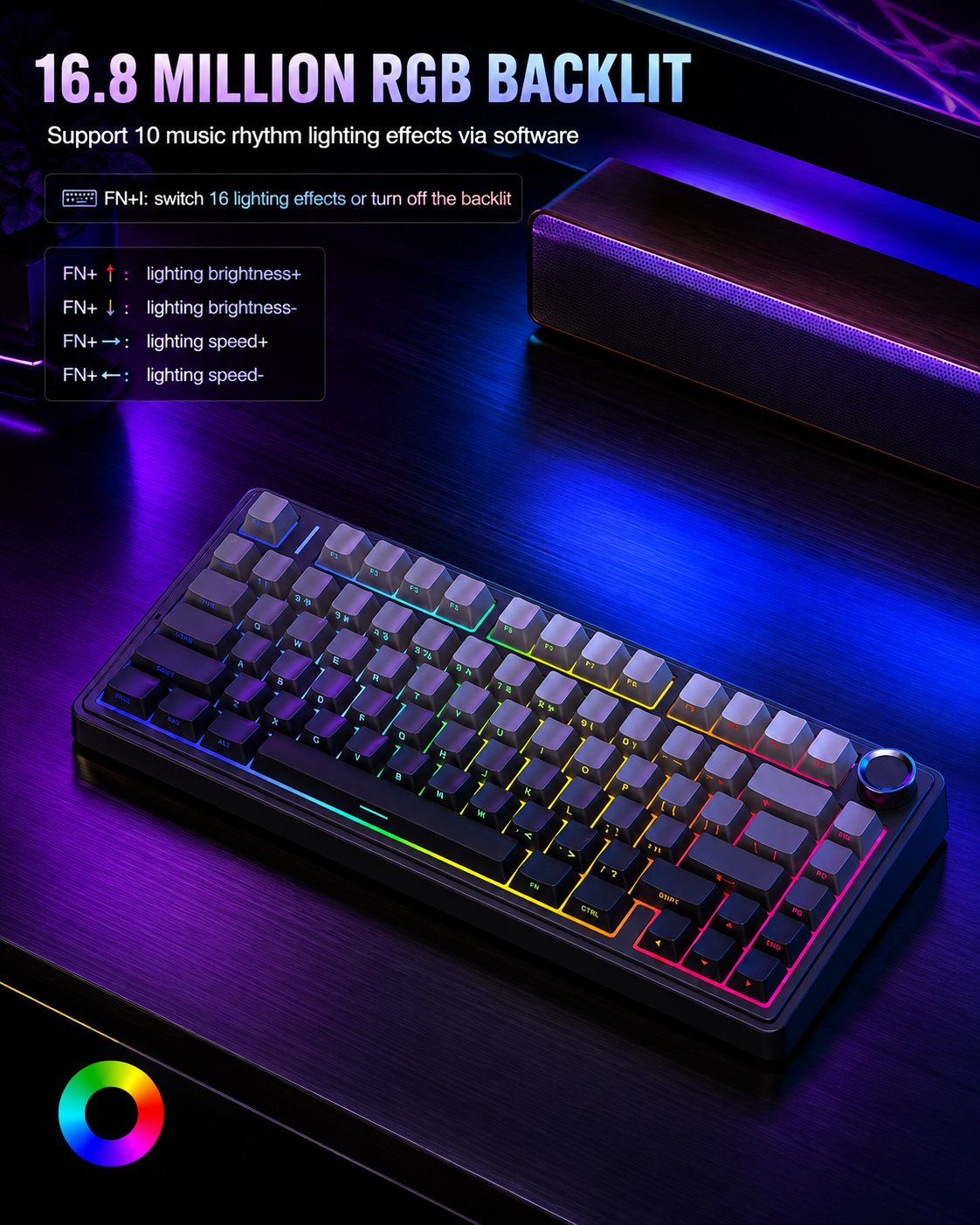 NEXUS |AULA F75 Pro Wireless Mechanical Keyboard,75% Hot Swappable Custom Keyboard with Knob,RGB Backlit,Pre-lubed Reaper Switches,Side Printed PBT Keycaps,2.4GHz/USB-C/BT5.0 Mechanical Gaming Keyboards
