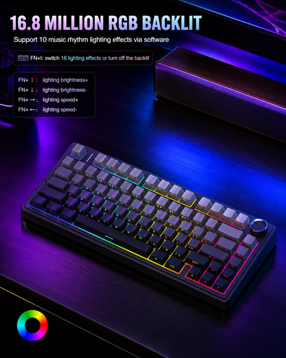 NEXUS |AULA F75 Pro Wireless Mechanical Keyboard,75% Hot Swappable Custom Keyboard with Knob,RGB Backlit,Pre-lubed Reaper Switches,Side Printed PBT Keycaps,2.4GHz/USB-C/BT5.0 Mechanical Gaming Keyboards