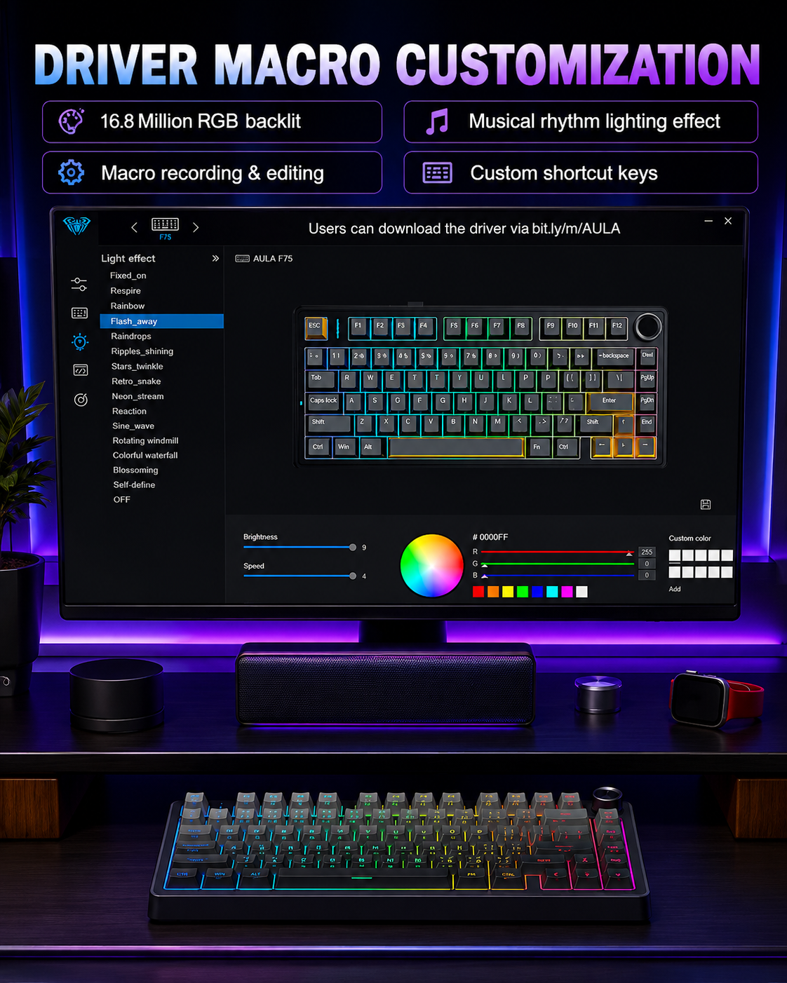 NEXUS |AULA F75 Pro Wireless Mechanical Keyboard,75% Hot Swappable Custom Keyboard with Knob,RGB Backlit,Pre-lubed Reaper Switches,Side Printed PBT Keycaps,2.4GHz/USB-C/BT5.0 Mechanical Gaming Keyboards