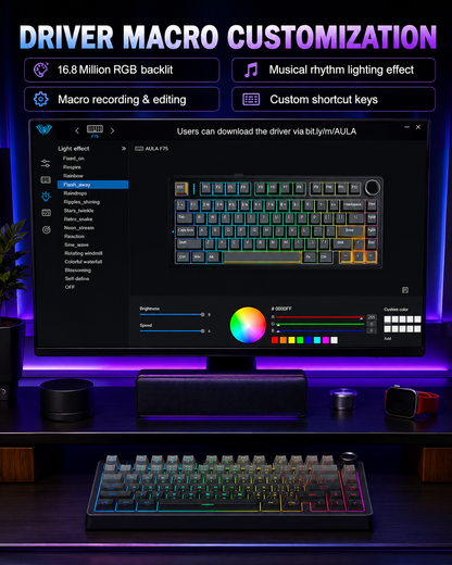 NEXUS |AULA F75 Pro Wireless Mechanical Keyboard,75% Hot Swappable Custom Keyboard with Knob,RGB Backlit,Pre-lubed Reaper Switches,Side Printed PBT Keycaps,2.4GHz/USB-C/BT5.0 Mechanical Gaming Keyboards