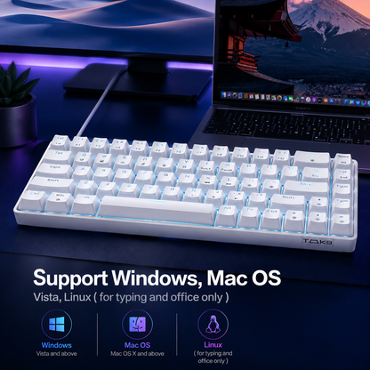 Nexus | TMKB T68SE 60% Gaming Mechanical Keyboard,Ultra Compact Mini 68 Key with Red Switches Wired Keyboard,Anti-Ghosting Keys, for Windows Laptops and PC Gamers,White