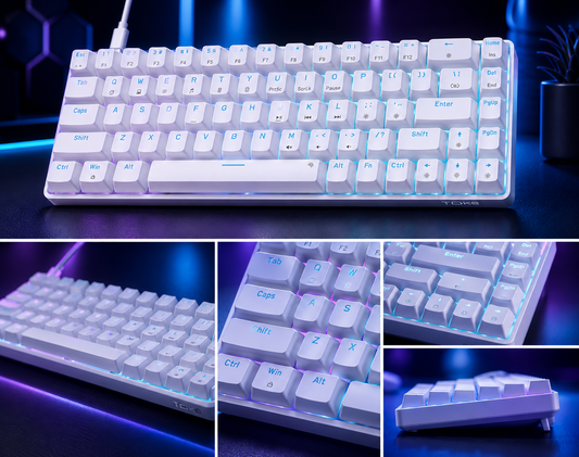 Nexus | TMKB T68SE 60% Gaming Mechanical Keyboard,Ultra Compact Mini 68 Key with Red Switches Wired Keyboard,Anti-Ghosting Keys, for Windows Laptops and PC Gamers,White