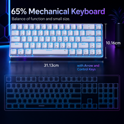 Nexus | TMKB T68SE 60% Gaming Mechanical Keyboard,Ultra Compact Mini 68 Key with Red Switches Wired Keyboard,Anti-Ghosting Keys, for Windows Laptops and PC Gamers,White