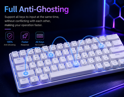 Nexus | TMKB T68SE 60% Gaming Mechanical Keyboard,Ultra Compact Mini 68 Key with Red Switches Wired Keyboard,Anti-Ghosting Keys, for Windows Laptops and PC Gamers,White