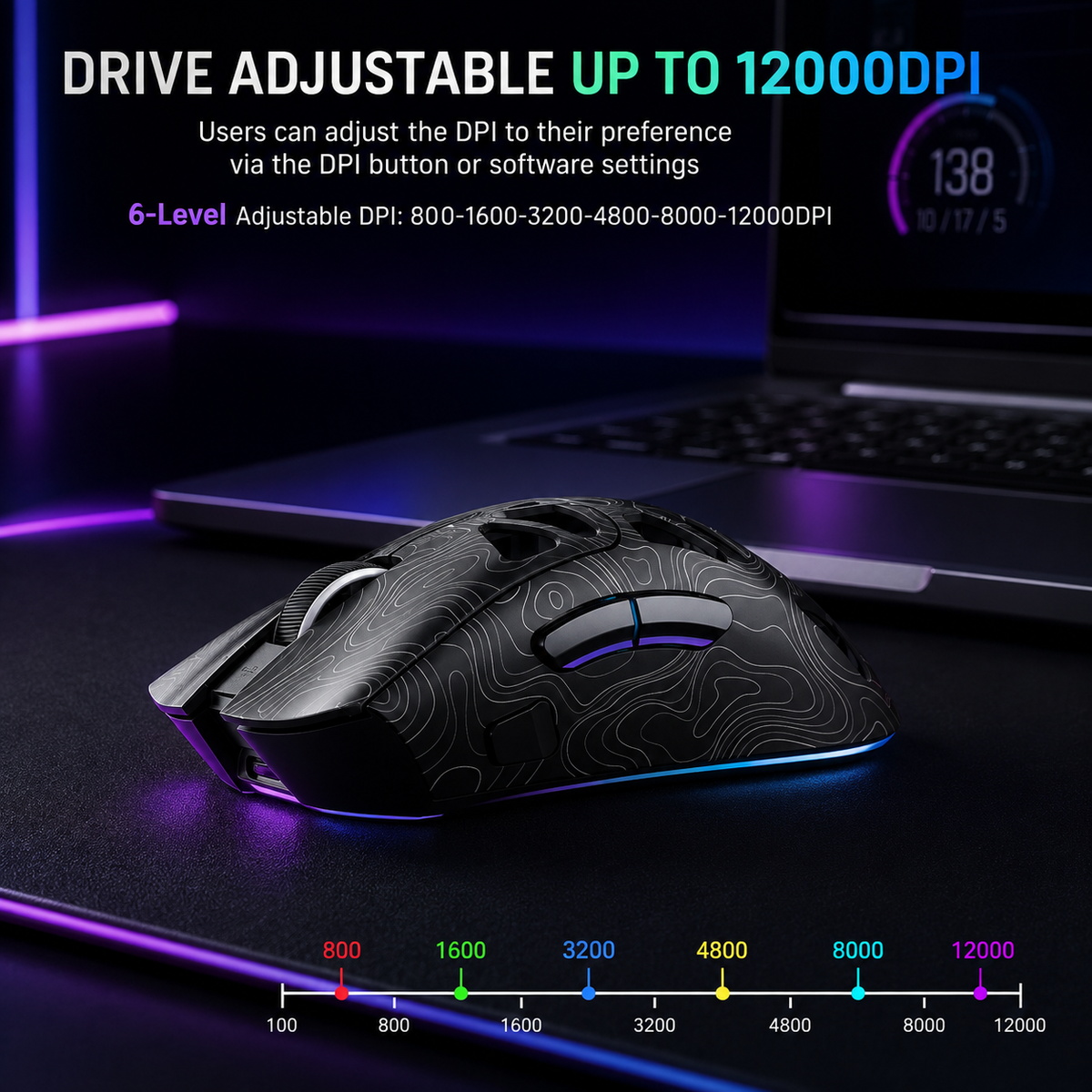 Nexus | Aula SC620 Wireless Gaming Mouse, Tri-Mode 2.4Ghz/Usb-C/Bt5.3 Computer Mouse with 12000 DPI, Programmable Macro Gamer Mouse with Rapid Fire Key, RGB Light Gaming Mice for Pc/Laptop/Mac