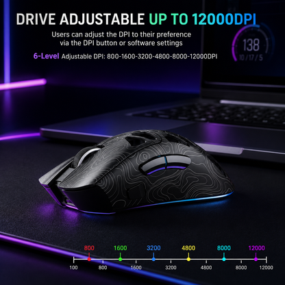 Nexus | Aula SC620 Wireless Gaming Mouse, Tri-Mode 2.4Ghz/Usb-C/Bt5.3 Computer Mouse with 12000 DPI, Programmable Macro Gamer Mouse with Rapid Fire Key, RGB Light Gaming Mice for Pc/Laptop/Mac