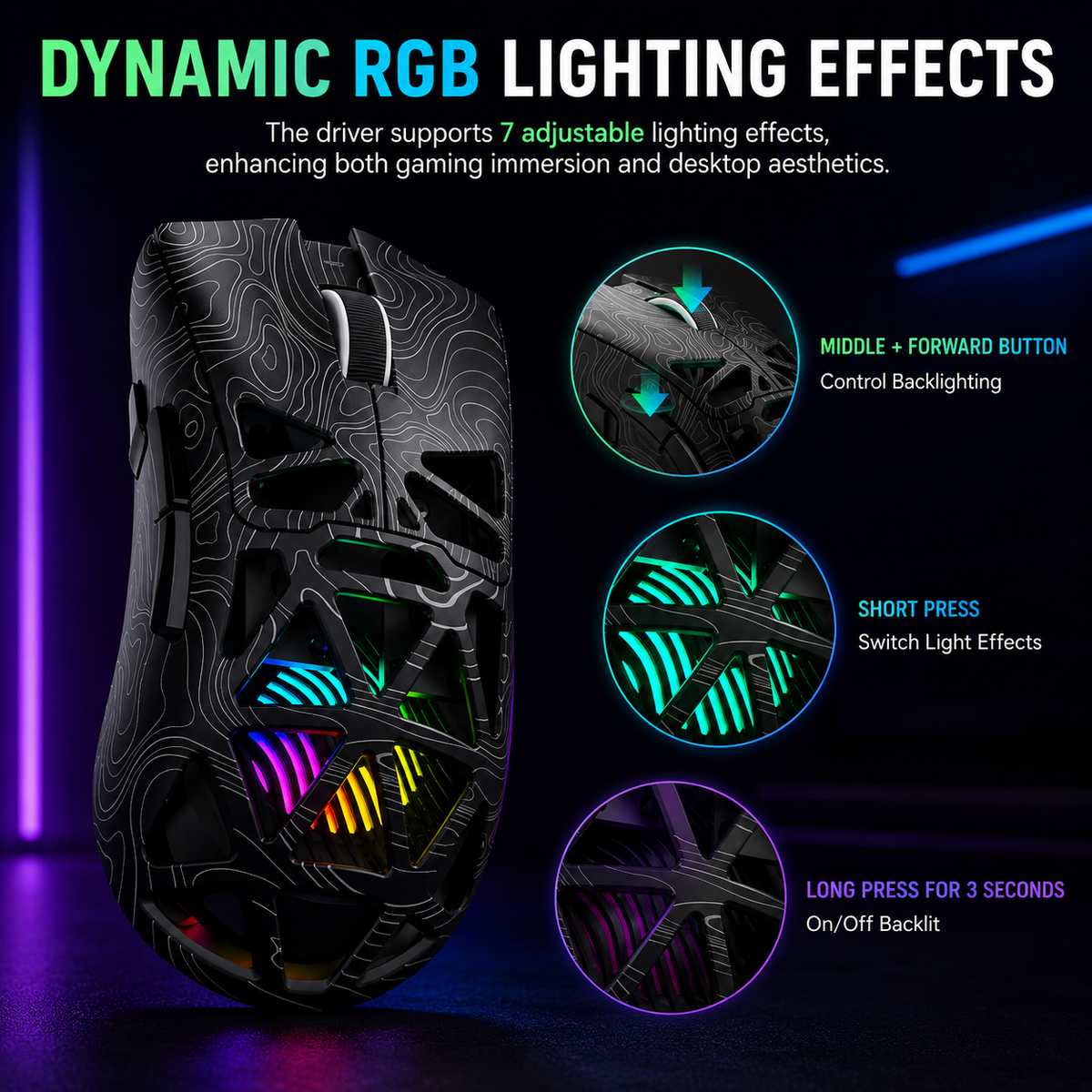 Nexus | Aula SC620 Wireless Gaming Mouse, Tri-Mode 2.4Ghz/Usb-C/Bt5.3 Computer Mouse with 12000 DPI, Programmable Macro Gamer Mouse with Rapid Fire Key, RGB Light Gaming Mice for Pc/Laptop/Mac