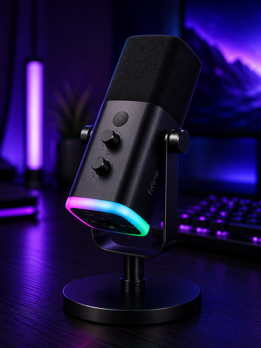 Nexus | Fifine Ampligame AM8 USB/XLR Dynamic Microphone for Gaming Streaming | Podcast Mic with RGB Light, Mute Button, Headphones Jack, Desktop Stand, for Vocal Recording Singing Youtube