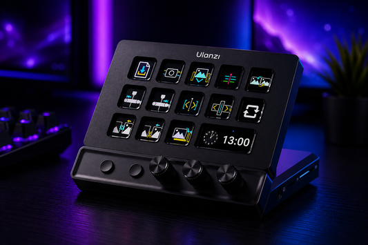 Nexus | Ulanzi D200X Stream Controller with 3 Knobs, 14 LCD Keys Macro Keyboard | Customizable Key 8-In-1 USB-C Hub Docking Station with 4K HDMI Content Creator Equipment for Obs/Video Editing/Photography/Pc