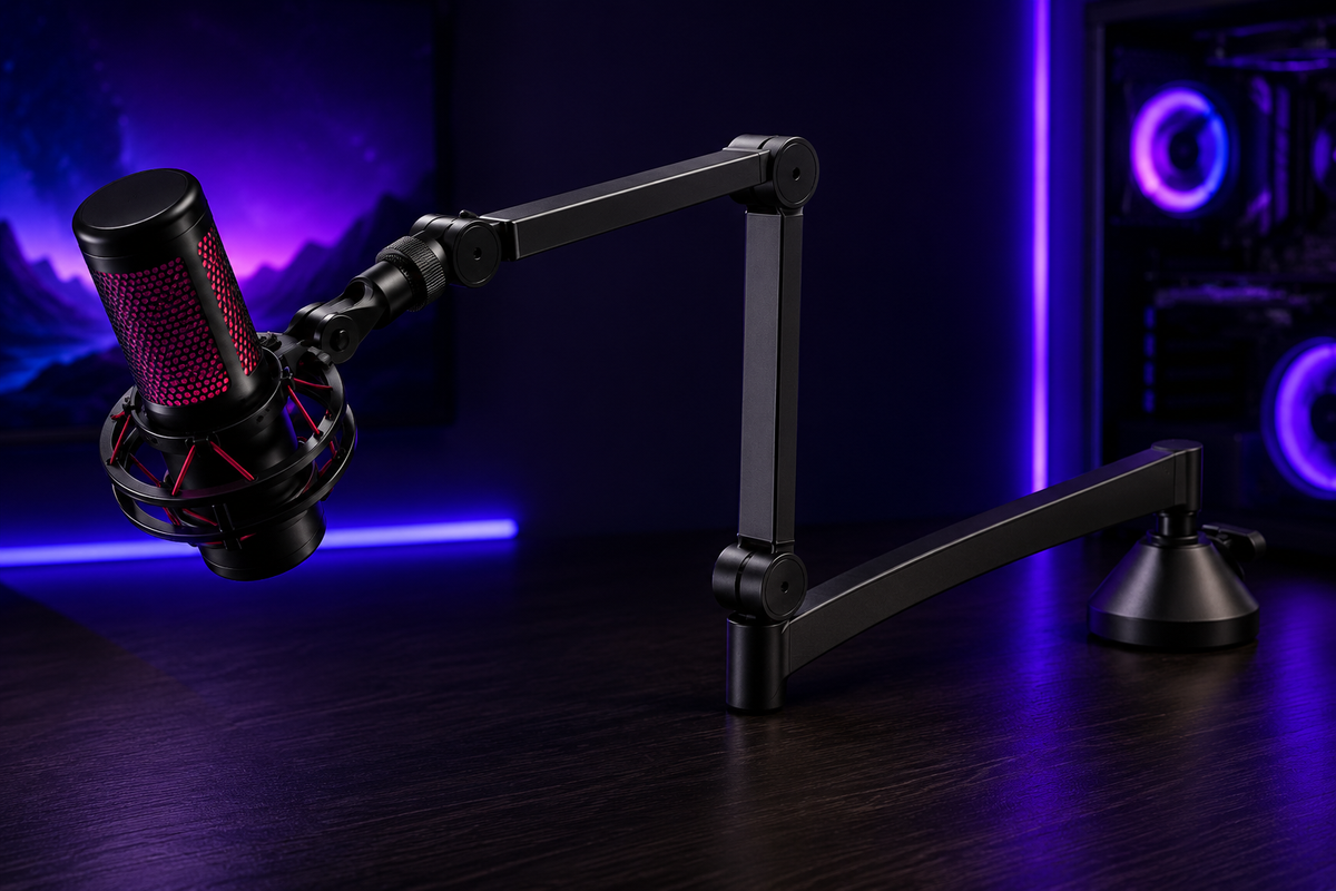 Nexus | Low Profile Mic Arm Foldable Boom Arm Mic Stand Desk for Fifine | Smooth Adjustment, 360° Rotation, 3.3 Lb Weight Capacity, Horizontal Reach 26.1", 3/8" to 5/8" Adapter, for Desk under 2.75"