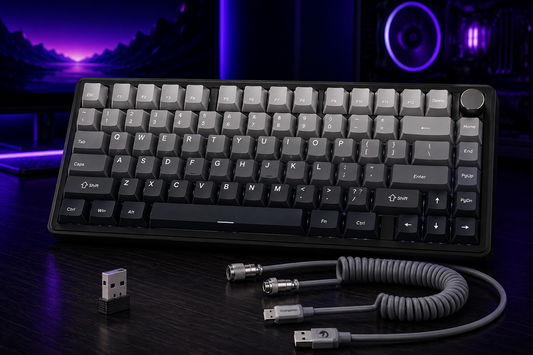 Nexus | X85 Wireless Mechanical Gaming Keyboard with Knob Hot Swap RGB | Bt/2.4G/Wired, Side-Printed PBT Keycaps, Gasket, Media Knob, Linear White Jade Switch, 75% Creamy with Coiled Cable, Moonlit
