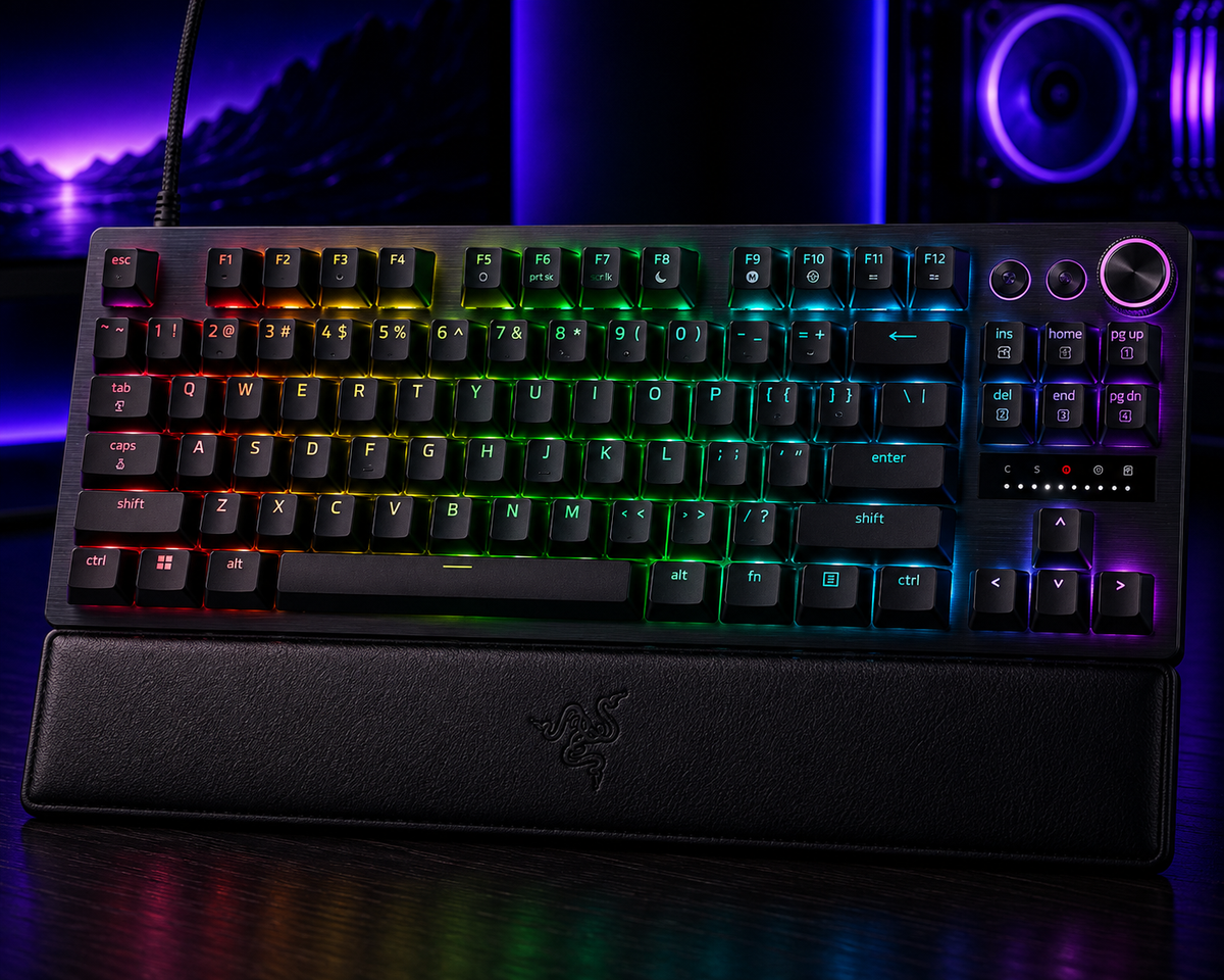 Nexus | Razer Huntsman V3 Pro TKL Esports Gaming Keyboard, Black | Analog Optical Switches, Snap Tap, Rapid Trigger, Adjustable Actuation, Media Keys & Dial, Doubleshot PBT Keycaps, Wrist Rest