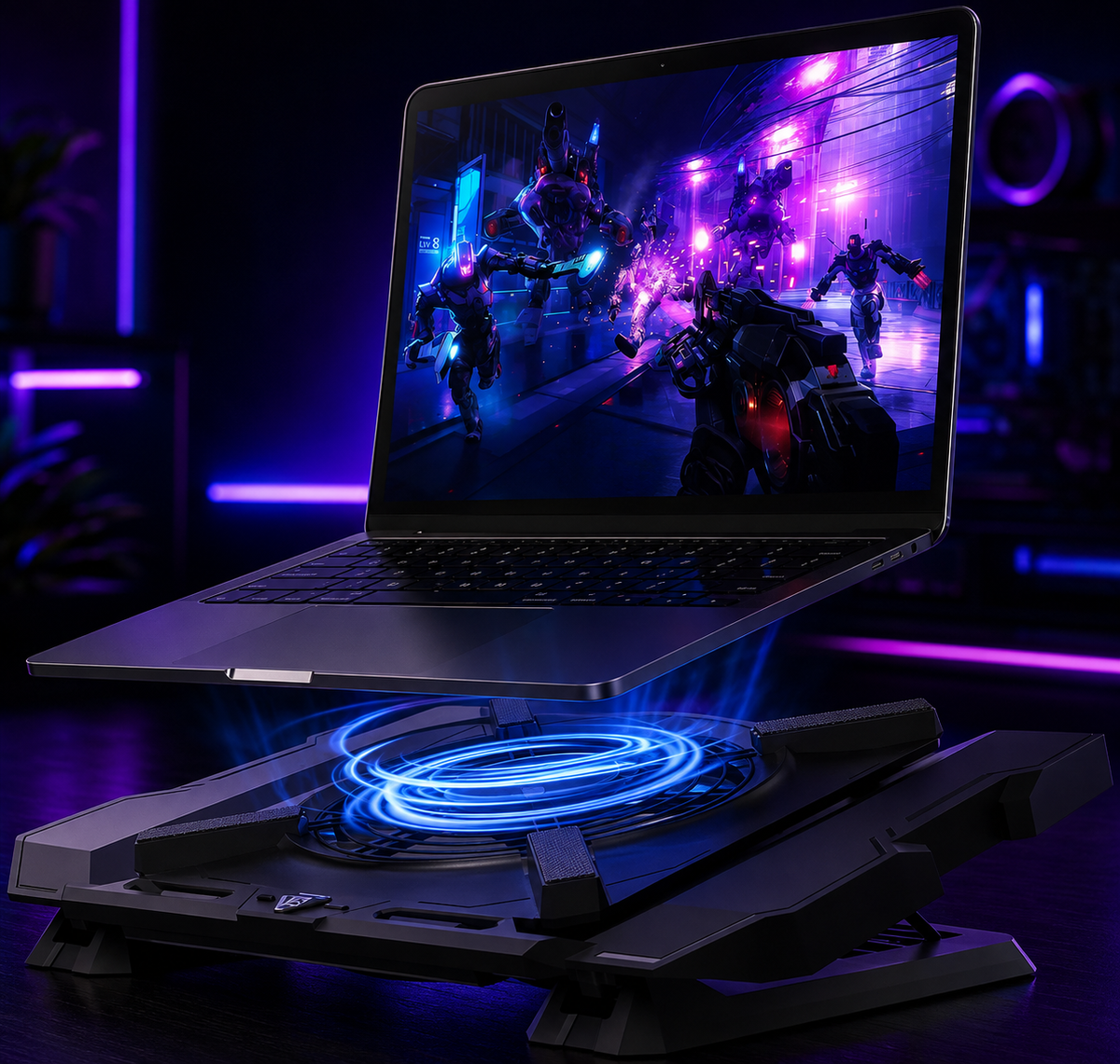 Nexus | Laptop Cooling Pad, Gaming Laptop Cooler with 7.1 Inch Powerful Fan, RGB Lights & 3-Speed Fan Control & LCD Diamond Design, Height Adjustable Quiet Laptop Cooling Stand for 12"-21" Laptops Etc