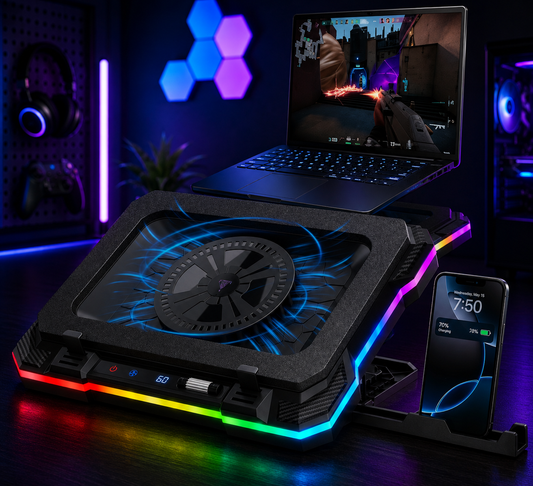 Nexus | Gaming Laptop Cooling Pad with USB Hub - Boost Performance, Stay Comfortable - RGB Laptop Cooler Stand with Adjustable Height & Fan Speed, RGB, USB (C + A) Hub, for 15.6" - 19" Laptops