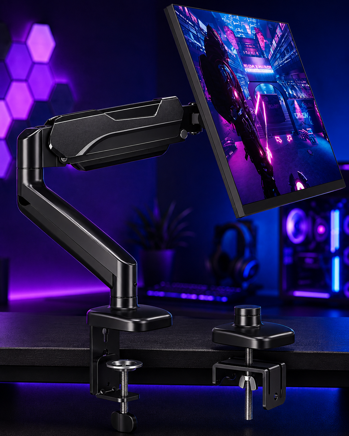 Nexus | Single Monitor Desk Mount Holds Screen up to 32 Inch, Height Adjustable Monitor Arm, Full Motion Computer Monitors Stand with Clamp/Grommet Base, VESA Mounts Fit 4.4-17.6Lbs Computer, Black
