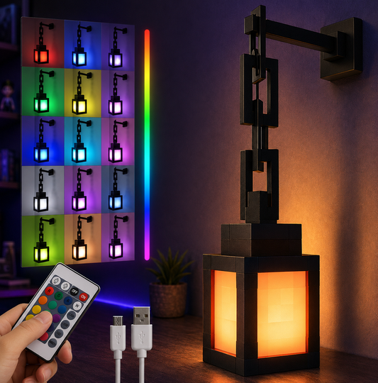 Nexus | Pixelated Lantern LED Night Light,16 Colors Rechargeable LED Lamp with Remote, Rechargeable Retro Table/Wall Night Lamp,For Bedroom Gaming Kids ,Home Decoration and Children'S Gifts (With Chain)