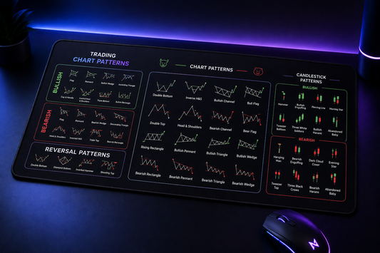 Nexus | Stock Market Invest Day Trader Trading Mouse Pad with Stitched Edges | X-Large Size, Durable & Non-Slip, Clear Chart Patterns Cheat Sheet Print, Easy to Use and save the Effort of Looking Up