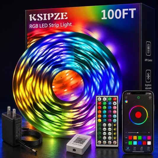 Nexus | 100Ft Led Strip Lights RGB Music Sync Color Changing Led Lights with Smart App Control Remote Led Lights for Bedroom Room Lighting Flexible Home Décor